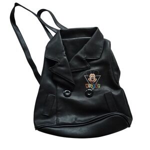 Rare Disney Mickey Mouse‎ Black Faux Leather Blazer Backpack Novelty Bag